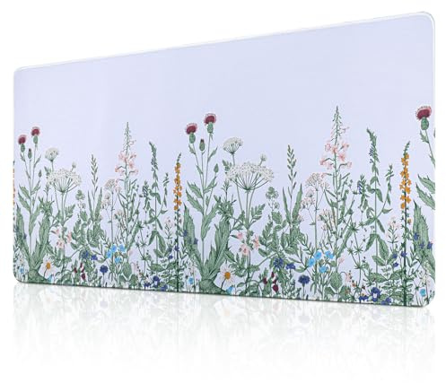 Yimomoyi XXL Mauspad - 900 x 400mm Mousepad - Schreibtischunterlage Blumen Weiß - verbessert Präzision und Geschwindigkeit, Hochwertiger Gummi Mouse Pad