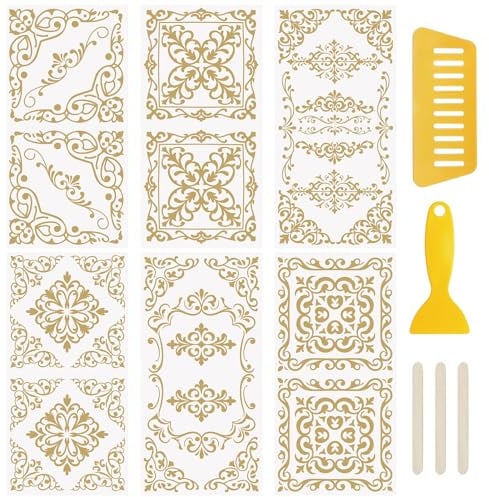 WANDIC 6 Bögen Transfer-Aufkleber, goldene Retro-Diagonale Bordüre, wasserdichte Aufkleber, Möbelhandwerk, dekorativ, Junk-Tagebücher für Heimwerker, 15 x 30 cm