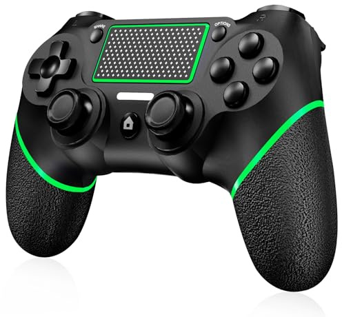 LuckyMoon Wireless Controller for P-S4, Gamepad Joystick Controller Compatible with P-S4/Pro/Slim with Audio, High-Precision Touch Panel, Dual V-ibration, 6-Axis Gyro Sensor, Wake up, (Black &Green)