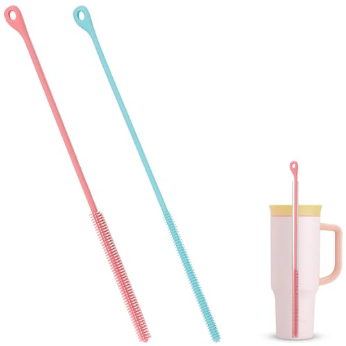2PCS Silicone Straw Cleaner Brush, Extra Long Straw Cleaning Tool | Reusable Straw Cleaner Brush, 6mm & 9mm Cleaning Tool for Straight & Bent Pipes