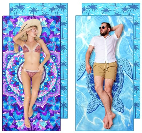 Audasi Paquete de 2 Toallas de Playa de Microfibra, 180 * 90cm Toallas Extra Grandes sin Arena Toalla de Playa para Muelle y Bahía para Adultos Toalla de Playa Personalizada de Secado Rápido