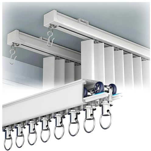 Vorhangschiene Deckenmontage Schwerlast, Stummen Aluminium Gardinenschiene Komplettes ZubehöR, Gardinenstange 1-LäUfig System für Schlafzimmer Decken Wandmontage 0.5-15M(5M)