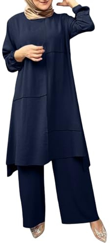 Generisch Gebetskleidung für Frauen mit Hijab Islam Kleidung uslimisch Zweiteilige Sets Langarm Top Kleid mit Hosen Islamische Tunika Arabisch Dubai Robe Ramadan Outfit