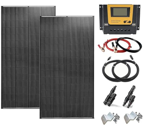 Gasolarxy 400W Solarpanel Kit Solar Set 12V, 2x200 Watt Schwarz Solarmodul + 60A Laderegler Solaranlage Komplettset für Wohnmobil, Boot, Wohnwagen, Auto Dach, Balkon Pv Module
