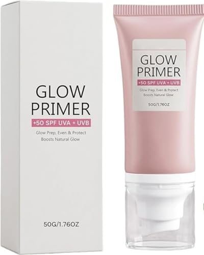 Glow Primer,Illuminating Make-up Base,SPF 50+,Moisturising Face Base,Make-up Base,Hydrating And Nourishing,Lightweight & Seamless,Long-Lasting Wear,for All Skin Types,50g (1 Pcs)