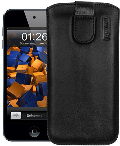 mumbi Echt Ledertasche kompatibel mit iPod Touch 5G / 6G / 7G Hülle Leder Tasche Case Wallet, schwarz