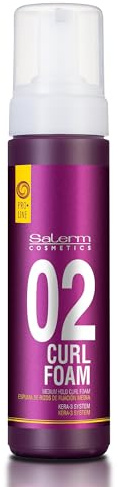 SALERM - Curly Hair Foam - Pro Line Curl Foam 02-200 ml - Creates Defined, Natural, and Flexible Curls - with 3 Types of Keratin - Repairs and Hydrates Hair - with UV Sun Filter
