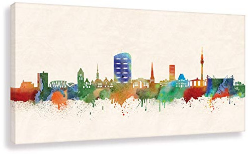Kunstbruder Dortmunder Skyline - Farbe 20x50cm - by Stadt Dortmund Kunstdruck 2cm (div. Varianten/Größen)- Leinwandbild Wandbild/fertig aufgespannt/fertig zum aufhängen