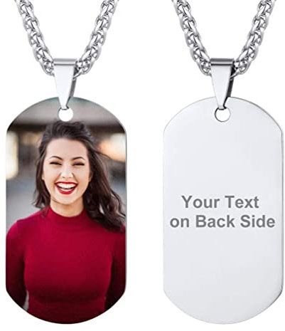 PROSTEEL Militärische Erkennungsmarke DIY Foto Texte personalisiert Modeschmuck Edelstahl Damen Herren Horizontale Lasergravur Dog Tag mit 60cm/3mm Weizenkette einzigartiges