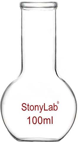 stonylab Ballon Fond Plat, Ballon de Distillation à Fond Plat en Verre Borosilicate FBF à Col Long, Flat Bottom Flask Ballon de Laboratoire - 100ml