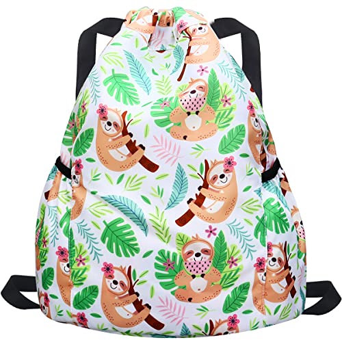 RHCPFOVR Sac à dos à cordon pour enfants - Sacs licorne pour filles Gym Dance Beach Swim Travel Bag avec deux porte-bouteilles d'eau