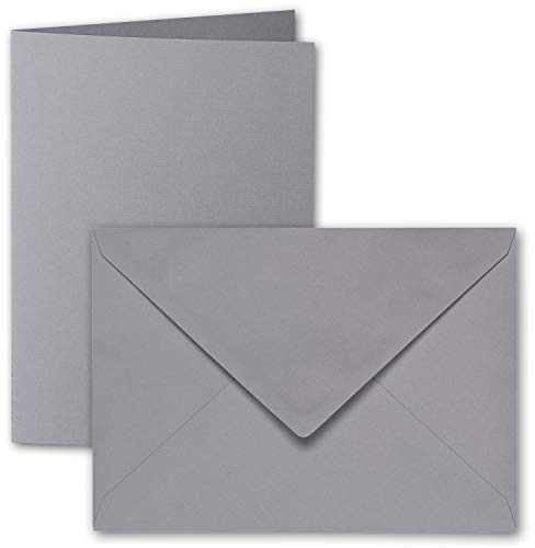 ARTOZ 50x DIN B6 Faltkarten-Set mit Umschlägen - Graphit (Grau) - 120 x 169 mm - gerippte Bastelkarten blanko mit Brief-Umschlägen - 220 g/m²