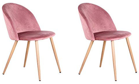 EGOONM Lot de 2 Chaises Salle à Manger en Velours, Coussins Doux en Velours Assise, et Dossier avec Pieds en métal Chaises de Cuisine pour Salle à Manger et Salon, Rose