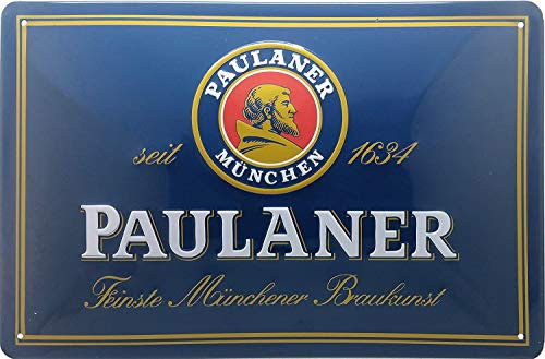 30 x 20 cm Retro Blechschild passend für Paulaner Bier Fans, Liebhaber und Genießer, Deko Bar und Biergarten Schild, geprägtes Stahlblech
