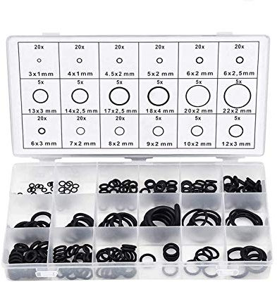XPOOS 225 Stück Gummi Dichtungen Ringe Kit, O-Ring Sortiment Gummi von 18 verschiedenen Größen, Schwarz Hydraulic Plumbing Dichtungen Dichtungssatz für Reparatur Autos Sanitär Werkstatt Hydraulik