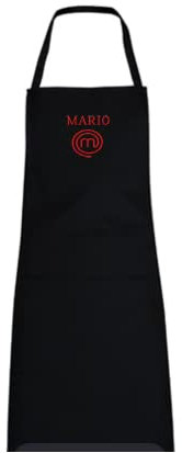 SAQUITOMAGICO Delantal Oficial Masterchef para Adulto y Niños Personalizado con tu Nombre Bordado.-Producto con Licencia Oficial.-Novedad Marzo 2021 (negro personalizado)