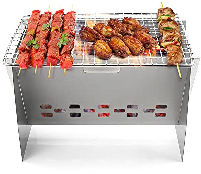 Lixada Estufa de Leña para Acampar Estufa de Cocina para Mochileros de Acero Inoxidable Plegable Portátil Al Aire Libre con Placa de Parrilla