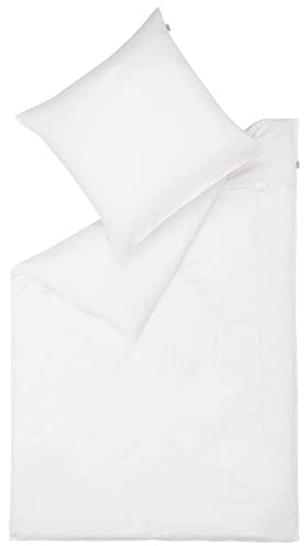 Schöner Wohnen Kollektion Bettwäsche Pure 135x200 Weiss - Bettwäsche Baumwolle - Bettwäscheset mit Kopfkissenbezug 4teilig - 2X Kissenbezug 80x80