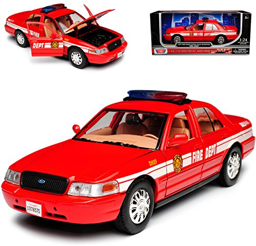 Motormax Ford Crown Victoria Interceptor Police Fire Chief Polizei Feuerwehr 2007 1/24 Modell Auto