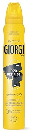 Giorgi Line Espuma Rizo Definido para Controlar y Definir los Rizos más Rebeldes, Anti Encrespamiento y Máxima Hidratación, 0% Alcohol 0% Siliconas, Apta para el Método Curly, Fijación 6 - 250 ml