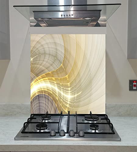 Splash back, Panel Kitchen, Vidrio templado, Líneas fractales curvadas Obra de arte digital, cualquier tamaño, Vidrio de arte Va (ancho 90 x altura 65 /cm)