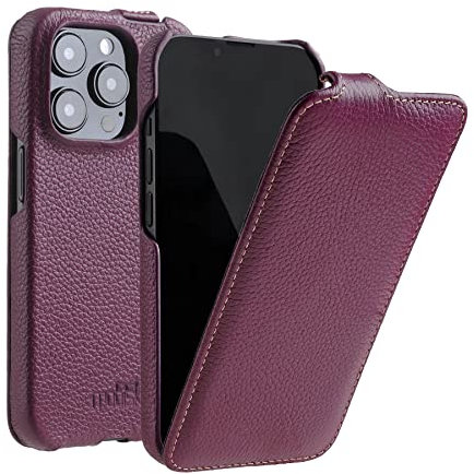 Mobiskin Hülle passend für Apple iPhone 14 PRO (6,1 Zoll), Handyhülle mit beschichtetem Leder, Case, Schutzhülle klappbar, dünne Handy-Tasche, Slim Cover, Lila, Violett