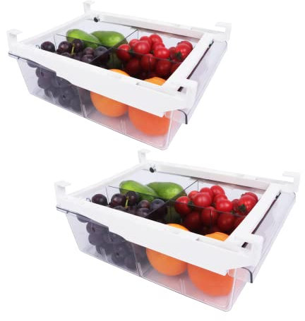 Diskary Kühlschrank Organizer, Schubladen Organizer Küche Aufbewahrung, Durchsichtig Drawer Organizer, Organizer für Speisekammer,Gefrierschrank,Schrank,Küchen- BPA-frei (2 Schubladen, Groß)