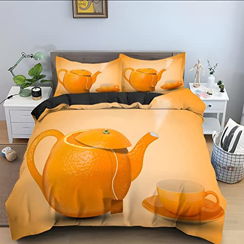 SJSXWQN Double Duvet Set Yellow Kettle Double Bed Duvet Cover Set for Children Aldult with Zipper Closure Breathable Hypoallergenic Microfiber Quilt Cover 78.7x 78.7 + 2 Pillowcases 19.7x 29.5