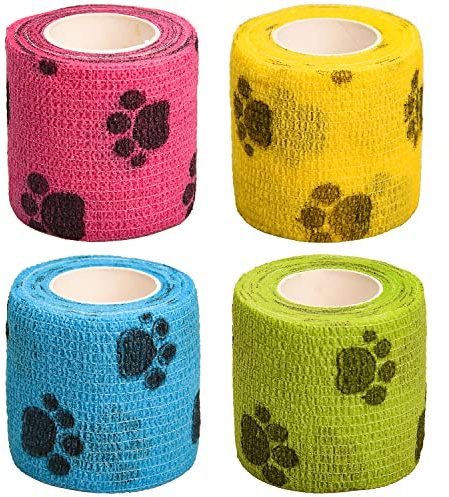 NAUZE 4 Rollen Pet Vet Wrap Pet Vet Bandage Self Adherent Bandage Hund Pfote Muster Bandage