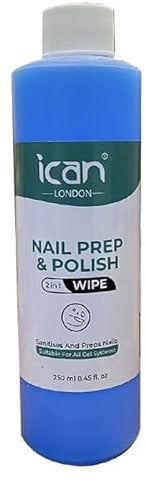 ican Nail Prep & Polish 2 in 1 Wipe Gel Polish Residue Cleaner Multi-Purpose for Sanitiser For Nail Care 250ml