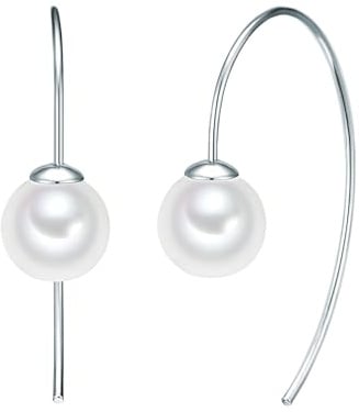 Lulu Jane Damen Ohrringe Messing | Silber-Optik, Ohrhänger, Muschelkernperle, ca. 8,0 mm, weiß, rund