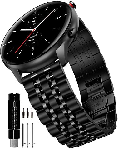 YABZOZ Armband Kompatibel mit Amazfit GTR 3 / GTR3 Pro/GTR 4 / GTR 2 / GTR 2e / Stratos 3 / GTR 47mm Kompatibel mit MI Watch S1 Metall Armband (Schwarz)