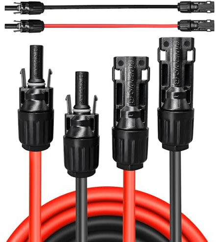 Solar Cable Extension 10 m 6 mm², 1500 V Solar Cable Extension Cable, Photovoltaic Solar Cable, Solar Plug, IP68 Waterproof Plug (10 m, 10 AWG)