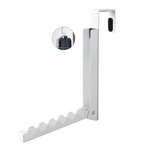VIAV Design Over Door Hanger Hooks,Foldable Drying Rack with 6 Grooves for Hanging Clothes, Over Door Towel Rack for Clothes, Coat, Behind Bathroom Door Fits Doors ≤4cm 1Pcs (White)