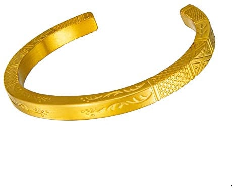 murtoo Power of Poseidon Bracelets for Men - Stainless Steel Jewelry - 3D Engraving Sea Wave Seed Fish Scale Viking Bracelet Stylish Open Cuff Gift for Man (8 inch (Medium), Gold)