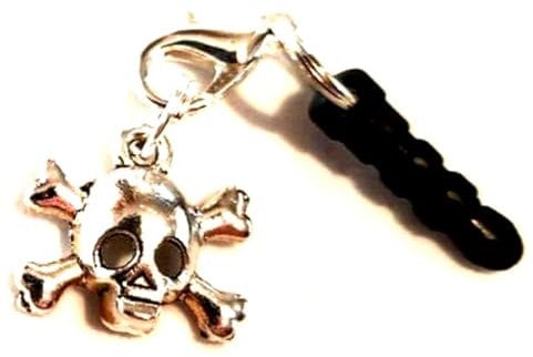 Skull & Crossbones Mobile Phone, Tablet, Laptop Headphones Socket Charm Dust Cover Plug, Tablet, Laptop Charm Socket Plug 'Keep Off' Phone Charm, Phone Socket Dust Cover, Pirate Phone Charm