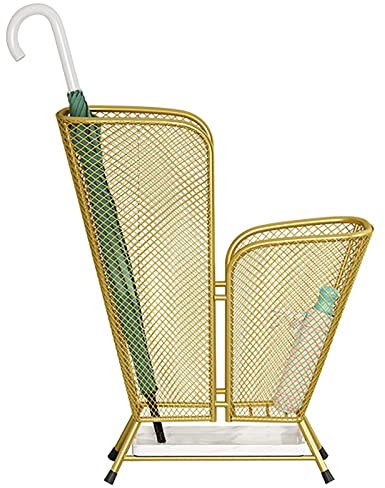 Großer Gehstockhalter aus Metall, Regenschirmständer, Zuhause, Büro, Flur, Aufbewahrung Mit Einer Unteren Regenwasser-Leckschale (Color : Gold)
