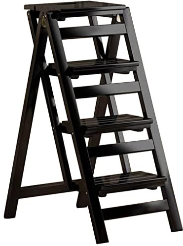 Chaise Escabeau Bois Bibliothèque Portable Pliable Multicouche Marche Pied Echelle, De Bureau Multiusage Chaise Longue, Échelle/chaise De Salle À Manger/jardinière ( Color : noir , S : 91*73.5*41.5cm