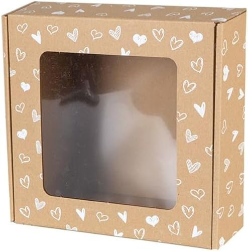 PIMKO 10 Packungen 20x20x5 braunes Kraft karton mit Herzchenaufdruck mit Durchsichtigem PVC Fenster Gebäck Dekorative Box Geschenkbox Für Süßigkeiten Anderes Kunsthandwerk