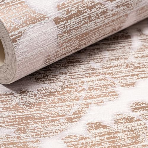 SOPHIE LAURENCE Fabric Damask Designer Wallpaper - Textured Thick Opulent Brown Beige - Solid Heavy Duty Paste The Wall (Full Roll, Rose Gold)