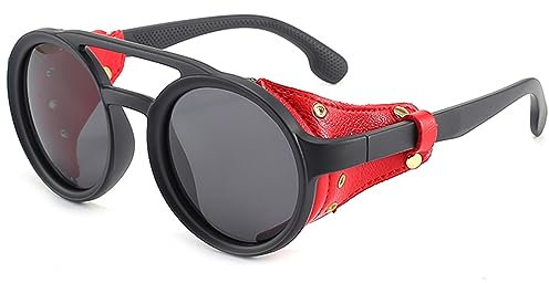SHEEN KELLY Gothic Motorrad Sonnenbrille Vintage Runde Wrap Side Shield Retro Steampunk Sonnenbrille für Männer und Frauen