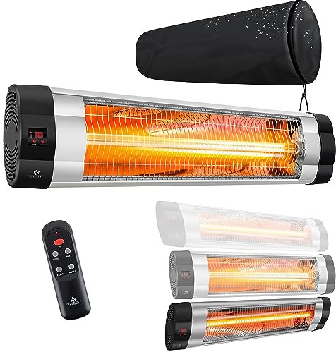 KESSER® Infrarotstrahler 2500W Infrarot Heizstrahler mit Fernbedienung, 3 Stufen, Instant-Heat, Wandhalterung, Terrassenstrahler, Quarzstrahler, Terrassenheizer, inkl. Schutzhülle, Timer - Silber