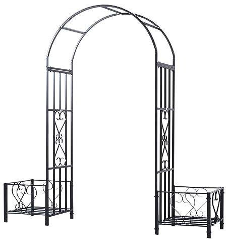 MELPHI Gartenlaube mit Pflanzgefäß, Pflanzbogen mit Gitter, Außenbogen für Kletterpflanzen, Gemüse, Kräuter, Dekorationen, Laubenbogen für Hochzeit, Zeremonie, Party