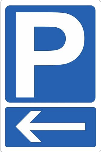 M-ITALY CARTELLO SEGNALETICO - Parcheggio con freccia a sinistra - Adesivo Extra Resistente, Pannello in Forex, Pannello In Alluminio (20x31 cm, Alluminio)
