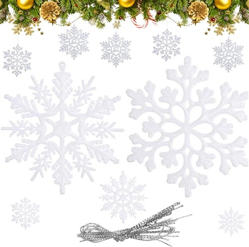 Weihnachten Schneeflocken, 36 Stück Glitter Schneeflocken Deko Plastik Aufhängen Weihnachtsbaum Hängende Ornamente Schneeflocke Weihnachtsbaumschmuck Weihnachtsdeko Fensterdeko
