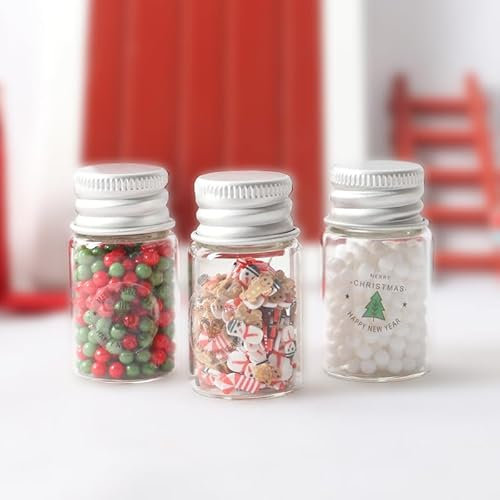 Wichtel Zubehör,4 Stück Miniatur Weihnachten Süßigkeitenglas einschließlich Süßigkeiten für Wichteltür Deko und 1/12 Puppenhaus, DIY Weihnachten Wichtel Backen Deko