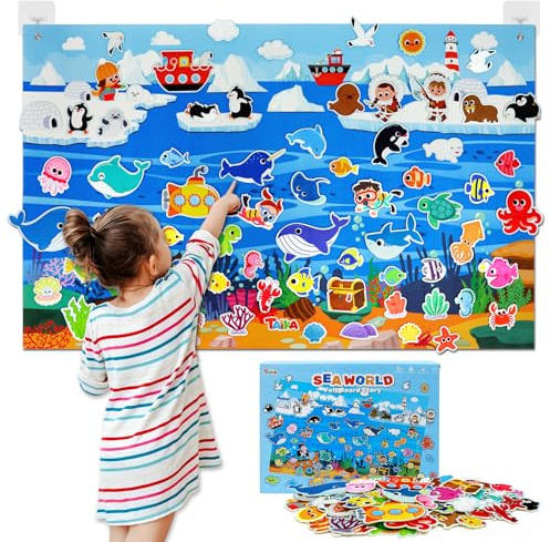 Taika 70Pcs Ocean Creatures Felt Story Board Set, 43x28inches Flannel Board | Felt Board Set, Fuzzy Felt Board, Preschool Storytelling, Classroom Educational Learning Play Kit, Interactive Teaching Kit