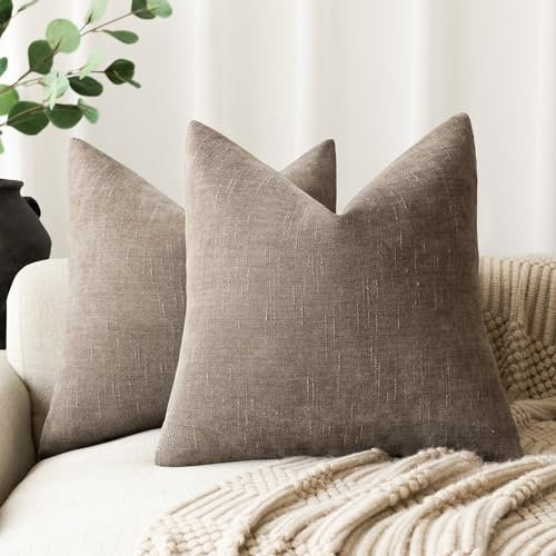 Foindtower Set von 2 weich strukturierten Chenille Throw dekorative Kissenbezüge Square Accent Solid Cushion Neutral Farmhouse Kissenbezug für Couch Sofa Schlafzimmer Wohnzimmer 50x50 cm, Graubraun