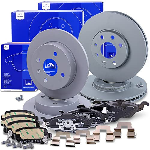 ATE Bremsenset inkl. Bremsscheiben Ø 256 mm vorne belüftet + hinten Ø 240 mm voll und Bremsbeläge vorne + hinten Kompatibel mit OPEL ASTRA G (T98, F35, F70)
