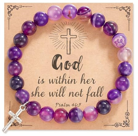 Cupimatch Chakra Bracelet en Pierre Naturelle: Cadeau Chrétien pour Femme Maman Sœur Fille Épouse Amie avec Croix- Cadeaux d'anniversaire Grand-mère